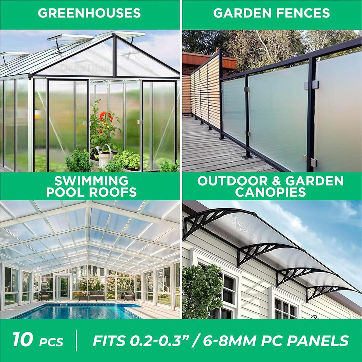 Greenhouses Polycarbonate Greenhouse Panels Connectors - Fit 6mm or 8mm Twin-Wall Polycarbonate