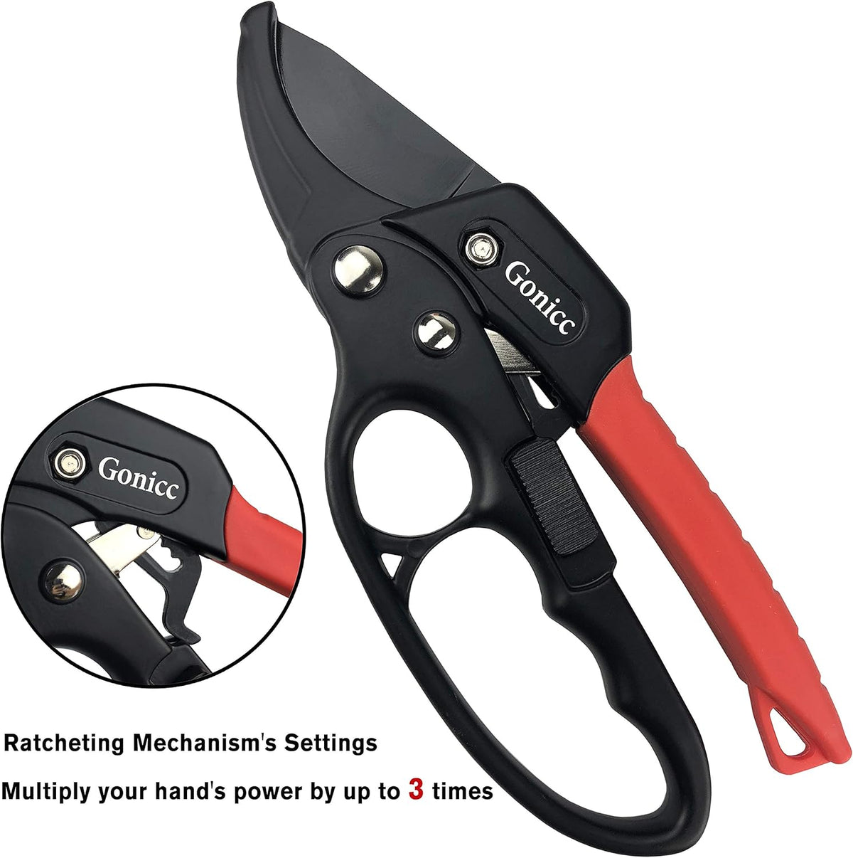gonicc 8" Professional Ratchet Anvil Pruning Shears (GPPS-1011), Ratcheting Mechanism, Anvil groove
