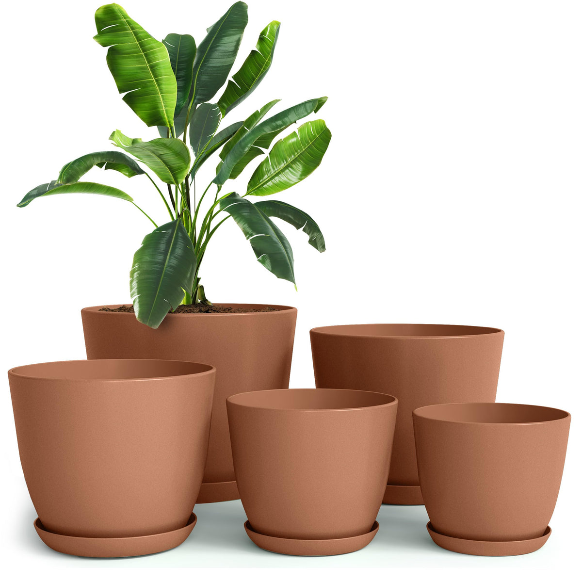Plant Pots Indoor with Drainage, 5 Pack Multi-Size Planters Set, Terracotta
