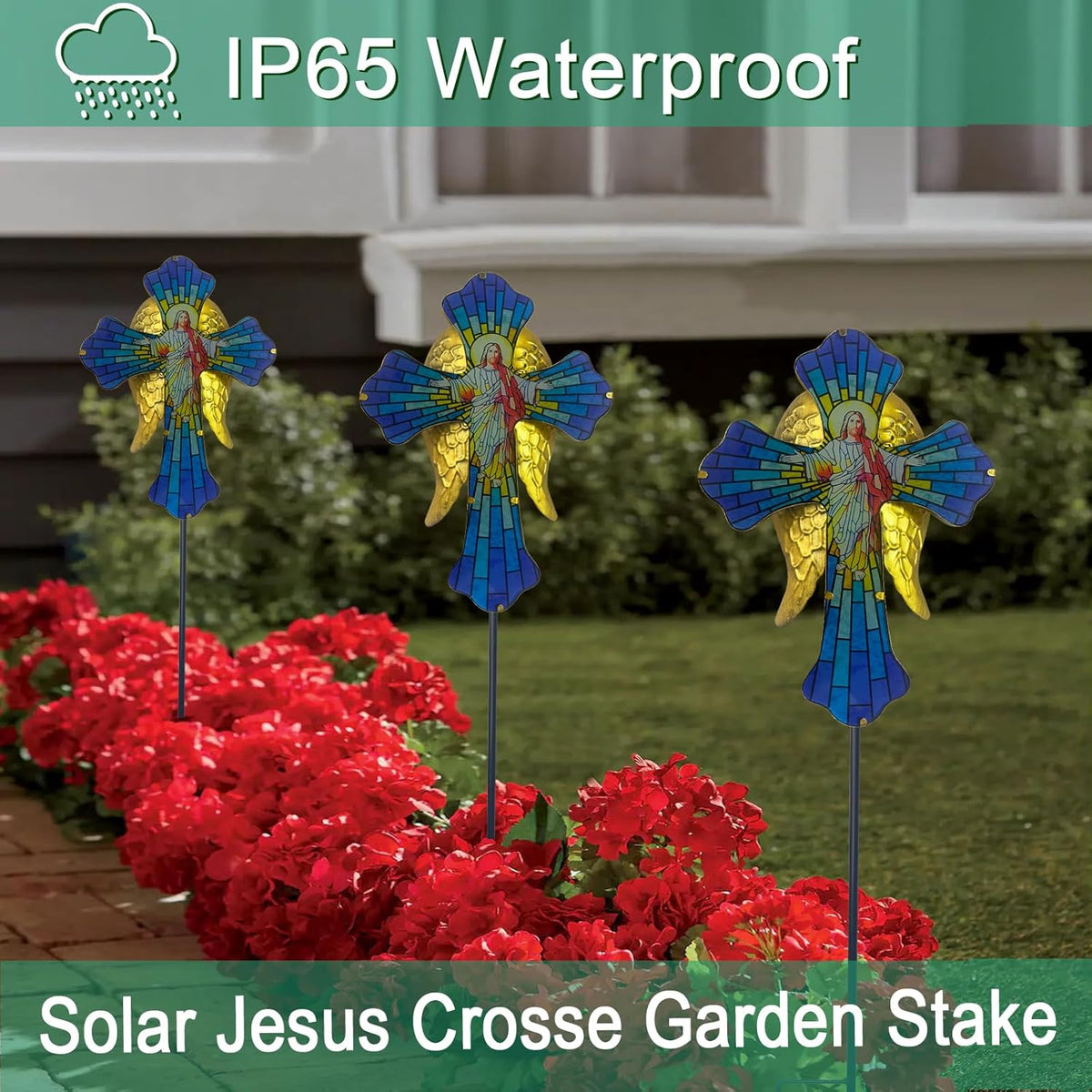WAIU Solar Cross Garden Light,Grave Decorations,Golden Angel Wings,for Remembrance Gifts,Christmas