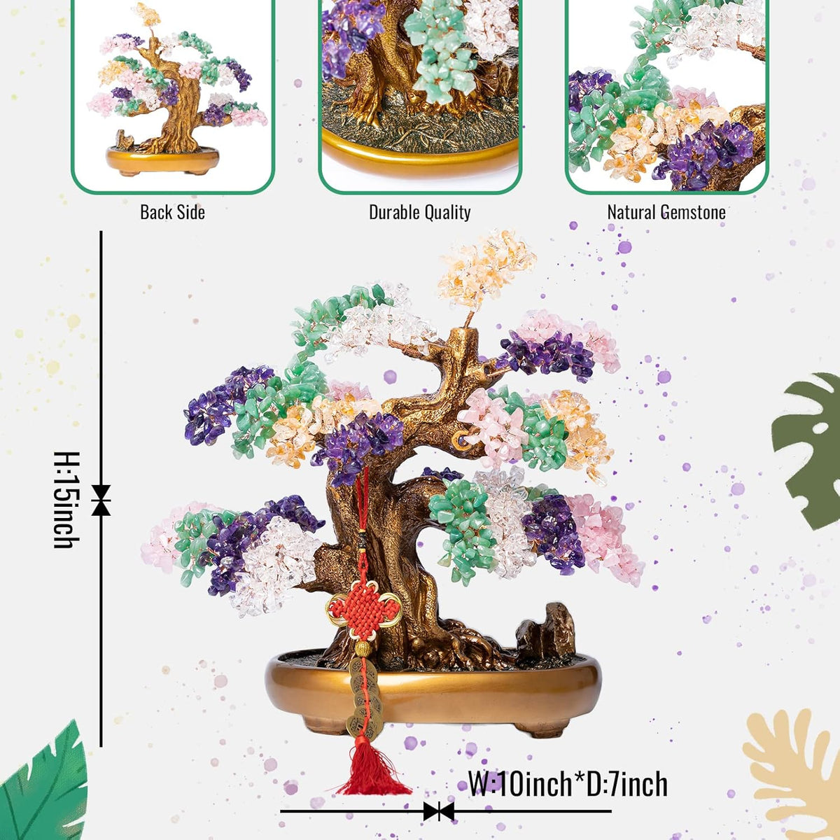 Natural Chakra Gemstone Crystal Bonsai Tree of Life Large Feng Shui Money Tree for Luck and Wealth