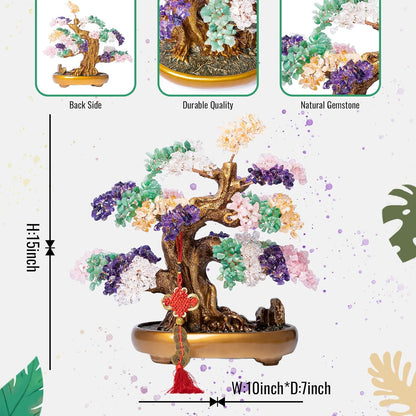 Natural Chakra Gemstone Crystal Bonsai Tree of Life Large Feng Shui Money Tree for Luck and Wealth