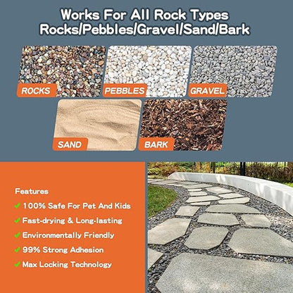 Rock Glue, 1Gallon Mulch Glue for Landscaping, Fast-Dry Strong Pea Gravel Stabilizer Landscape