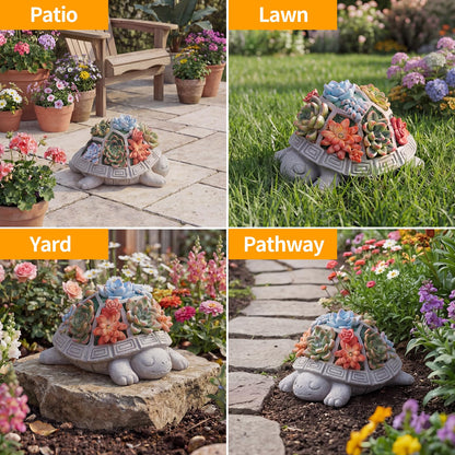 Snclriao Solar Turtle Garden Outdoor Decor with Succulent & 7 LED Lights – Outside Tortoise Statue