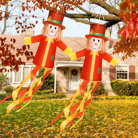 2 Pcs Fall Thanksgiving Scarecrows Windsocks Decoration 40'' Vintage WindSocks for Thanksgiving