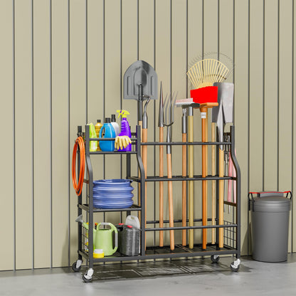 Garden Tool Organizer with Wheels for Garage and Shed, Spacious Tool Storage, Multi-Tier Design