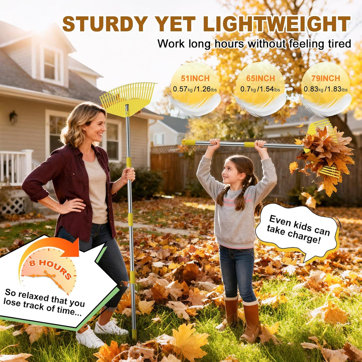 Garden Rake for Leaves - Extra Wide 18" Leaf Rake,Lightweight Long Handle for Women Seniors Kids