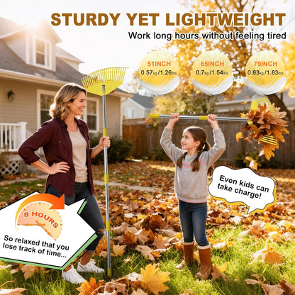 Garden Rake for Leaves - Extra Wide 18" Leaf Rake,Lightweight Long Handle for Women Seniors Kids