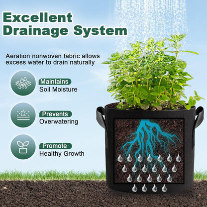 5 Pack 5 Gallon Grow Bags, Thickened Aeration Nonwoven Fabric Plant Pots with Handles, Heavy Duty
