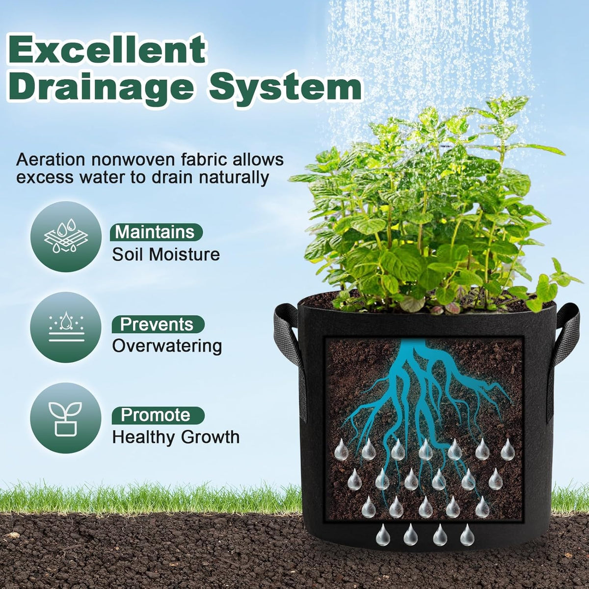 5 Pack 10 Gallon Thickened Grow Bags, Aeration Nonwoven Fabric Planting Bags with Handles, Heavy