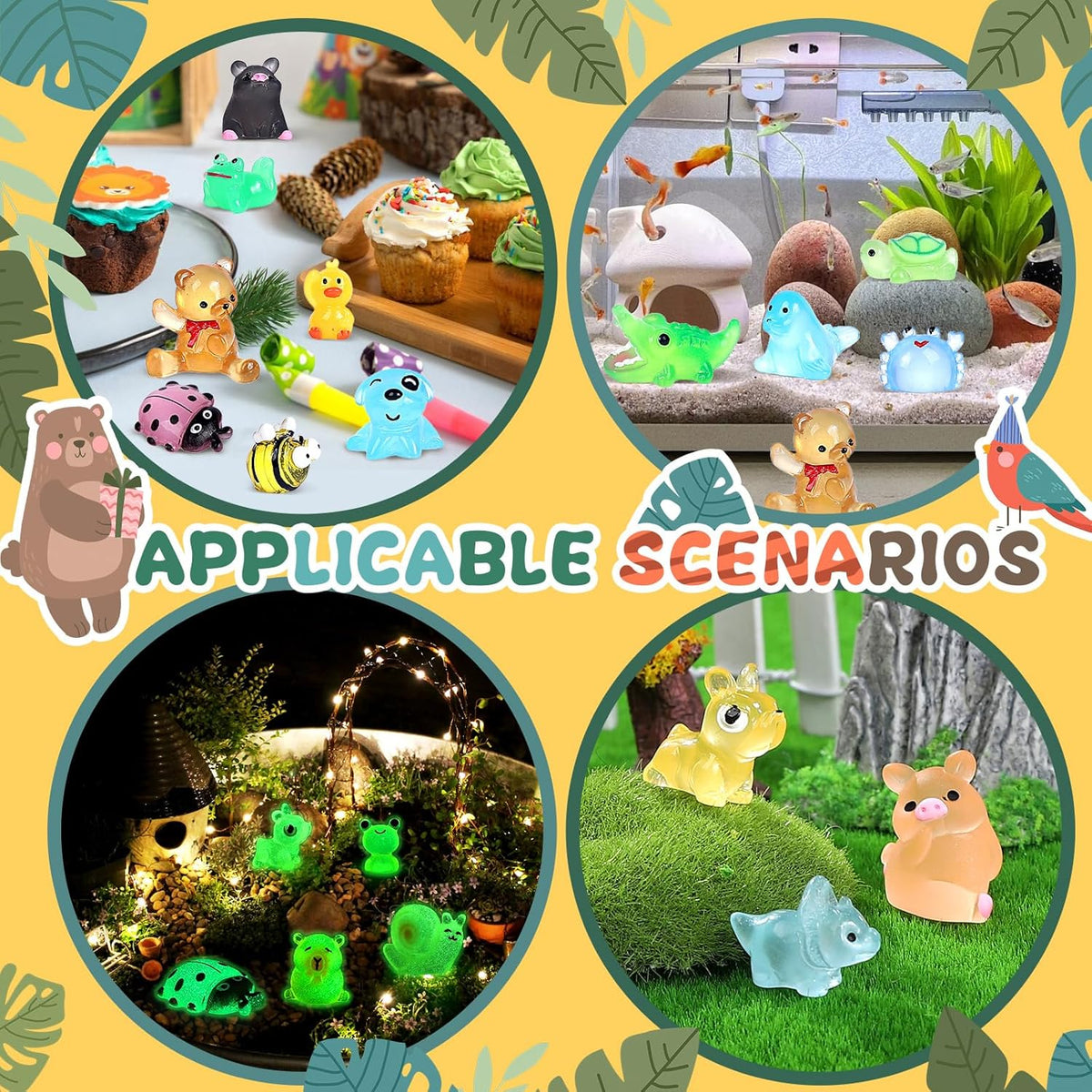 Luminous Mini Resin Animals 100 Pcs Glow in The Dark Resin Animals 100 Styles Miniature Fairy