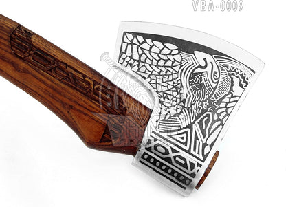 SHINY CRAFTS® Handcrafted Viking Axe – Nordic Engraved Blade with Wooden Handle Unique Gift for