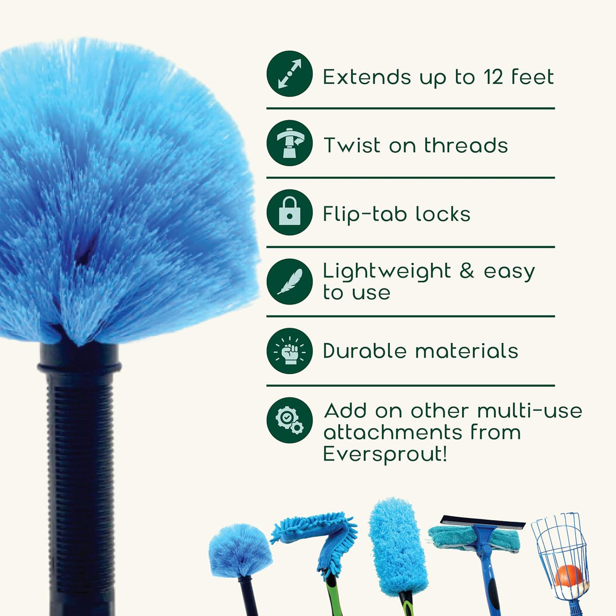 EVERSPROUT 5-to-12 Foot Cobweb Duster and Extension-Pole Combo (20 Foot Reach, Soft Bristles) |