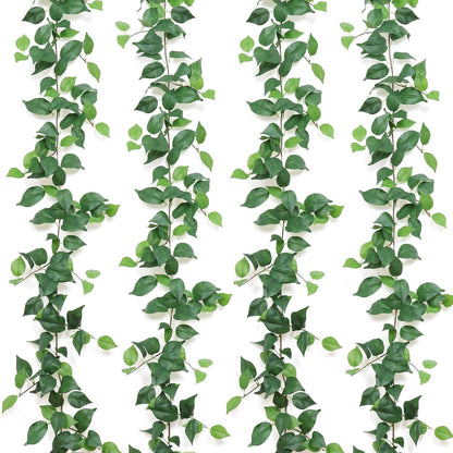 Dremisland 4 Strands Artificial Scindaps Vines Garland 6.7ft Fake Vines Ivy Garland Silk Green