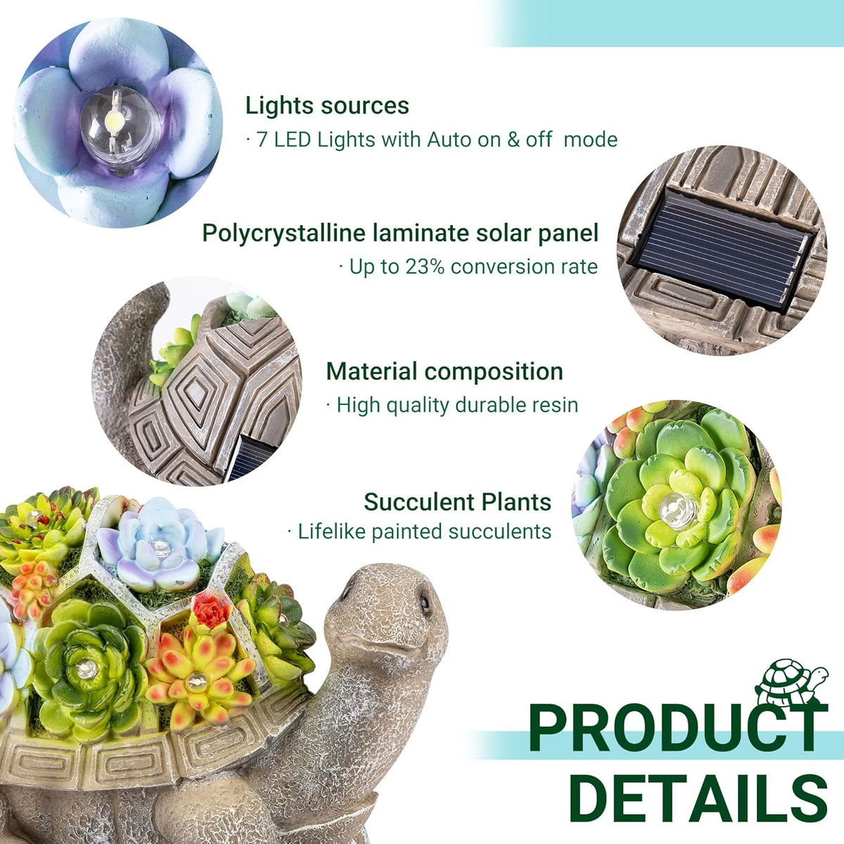 GIGALUMI Solar Garden Statues Turtle Figurine Lights for Outside, Yard Decorations Outdoor, Garden