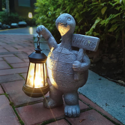 Sea Turtle Solar Garden Statues,Resin Sea Turtle Figurine Decorations with Solar Lights Lantern