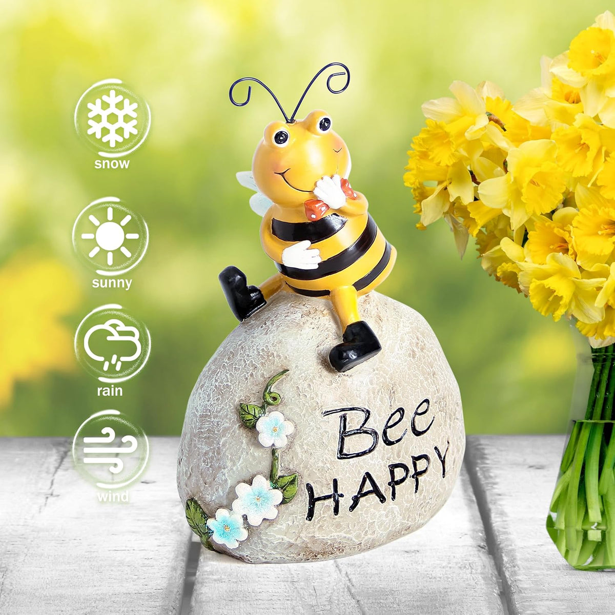 Garden Decor Bee Outdoor Statues Sculpture Bumblebee Figurine for Patio Lawn Porch Yard Backyard