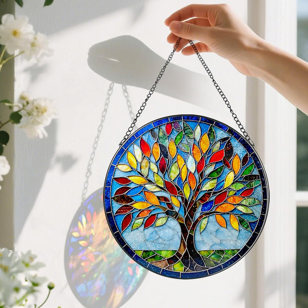 8-Inch Stained Glass Ornament, Stained Glass Window Hanging, Suncatcher Window Hanging, Home Decor