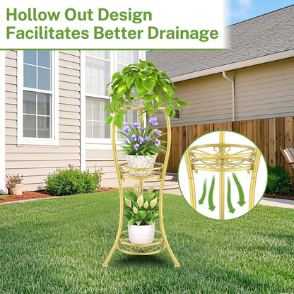 iDavosic.ly 3 Tier Tall Metal Plant Stand Indoor Outdoor, Wrought Iron Corner Flower Pot Holder
