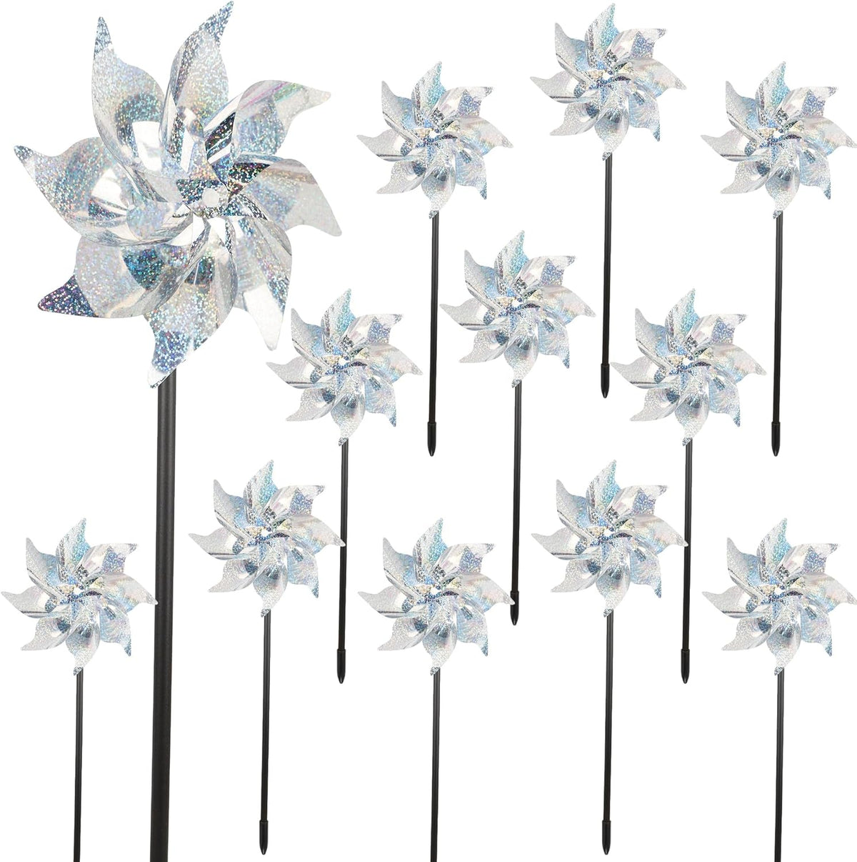 winemana 12 Pcs Reflective Pinwheels Outdoor, Wind Spinners for Yard & Garden, Sparkly Bird
