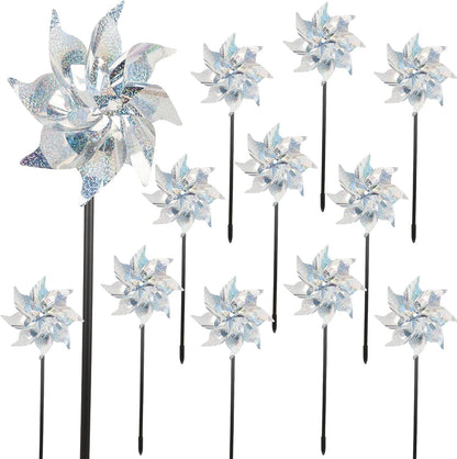 winemana 12 Pcs Reflective Pinwheels Outdoor, Wind Spinners for Yard & Garden, Sparkly Bird