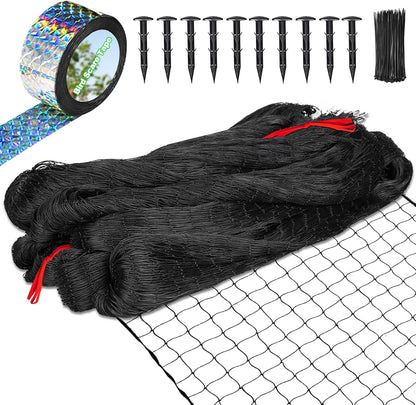 Bird Netting 25'x50' with 2" Mesh Garden Net with Bird Scare Tape, Avian Nettings for Chicken Coop