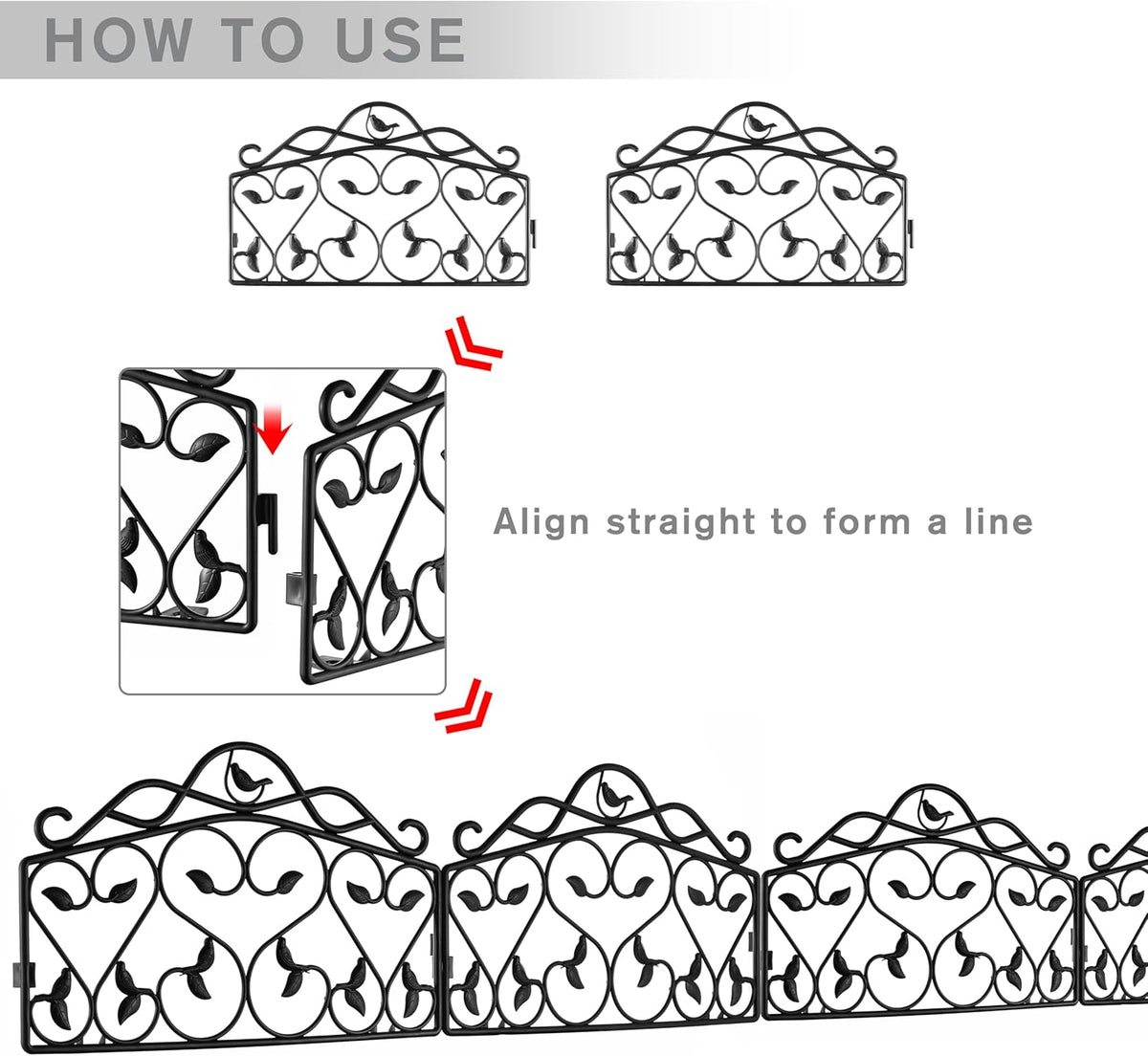 Evelyne Decorative Garden Border Edging: Faux Wrought Iron Leaf & Bird Design