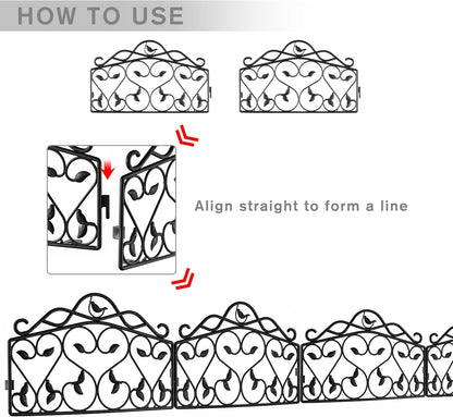 Evelyne Decorative Garden Border Edging: Faux Wrought Iron Leaf & Bird Design