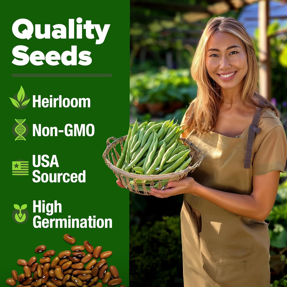 HOME GROWN 𝗨𝗦𝗔 𝗣𝗥𝗘𝗠𝗜𝗨𝗠 Contender Bush Bean Pack - 28 𝗡𝗢𝗡-𝗚𝗠𝗢 Heirloom Green Beans