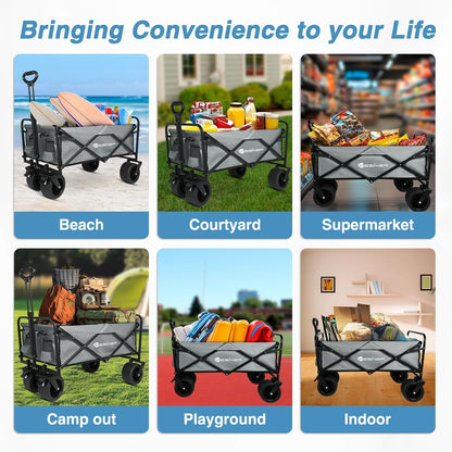 Yesker Foldable Wagon - 300lbs Collapsible Garden Carts with All Terrain Wheels for Outdoor Camping