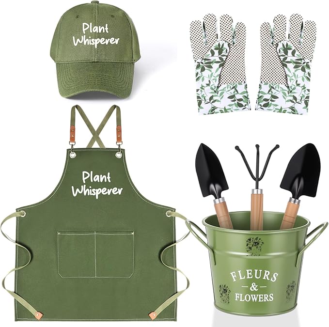 Tarpop Green Garden Tool Set Plant Whisperer Gardening Gifts for Women, 7 Piece Vegetable Planting