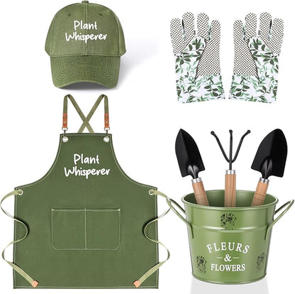 Tarpop Green Garden Tool Set Plant Whisperer Gardening Gifts for Women, 7 Piece Vegetable Planting