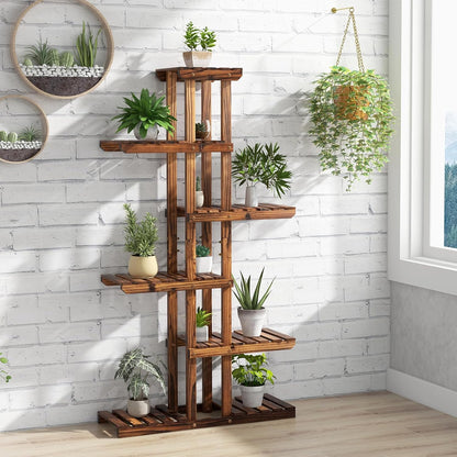 COSTWAY 6-Tier Multifunctional Wood Flower Stand, Shelf Holder for Multiple Plants, Freestanding