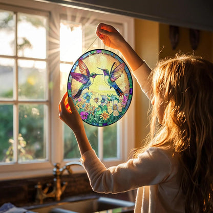 Hummingbird Suncatcher Stained Glass Window Hanging Decor, Hummingbird Gifts for Women, Birds