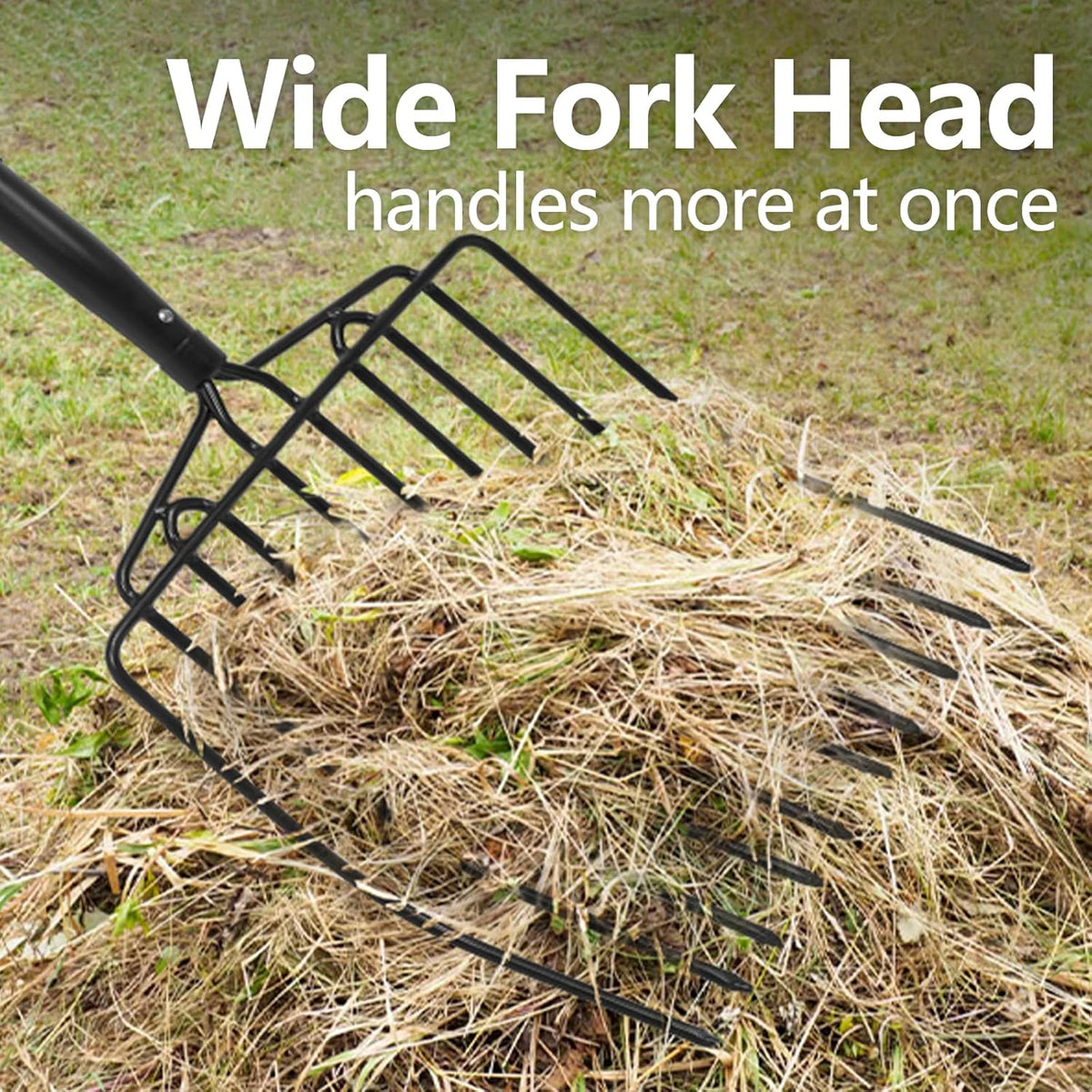 VNIMTI Pitch Fork for Gardening, 10 Tines Wide Pitch Fork with Fiberglass Handle, Heavy Duty Pitch