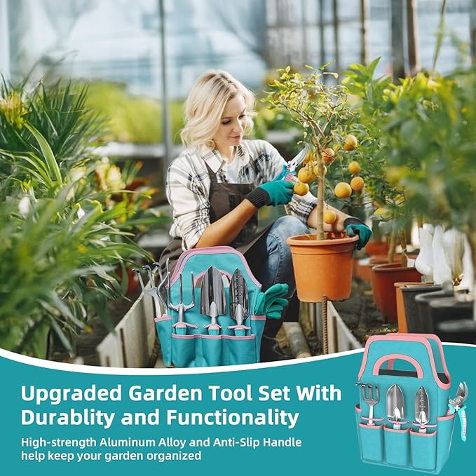MelonArt Garden Tool Set,8 Pcs Gardening Hand Tool Starter Kit for Women Heavy Duty Outdoor Tool