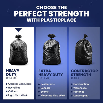 Plasticplace 55-60 Gallon Trash Bags │ 1.0 Mil │ Black Heavy Duty Garbage Can Liners │ 38” x 58”