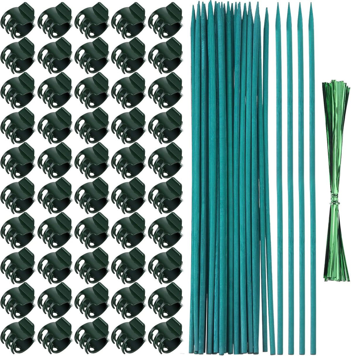 30 Pcs Plant Support Stakes Kit 15 Inch Bamboo Plant Stakes with 50 Pieces Orchid Clips Plastic