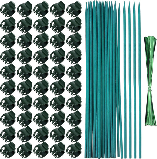 30 Pcs Plant Support Stakes Kit 15 Inch Bamboo Plant Stakes with 50 Pieces Orchid Clips Plastic