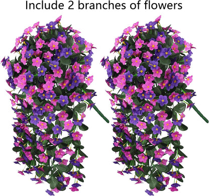 Artificial Fake Hanging Flowers Plants Vines for Outdoor Summer Decoration, 2PCS Faux Silk Orchid
