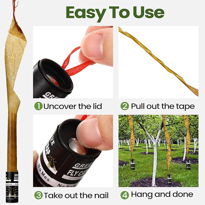 Qualirey 160 Pack Fly Strips Sticky Fly Trap Indoor Outdoor Hanging Ribbon Tape Paper Flying Insect