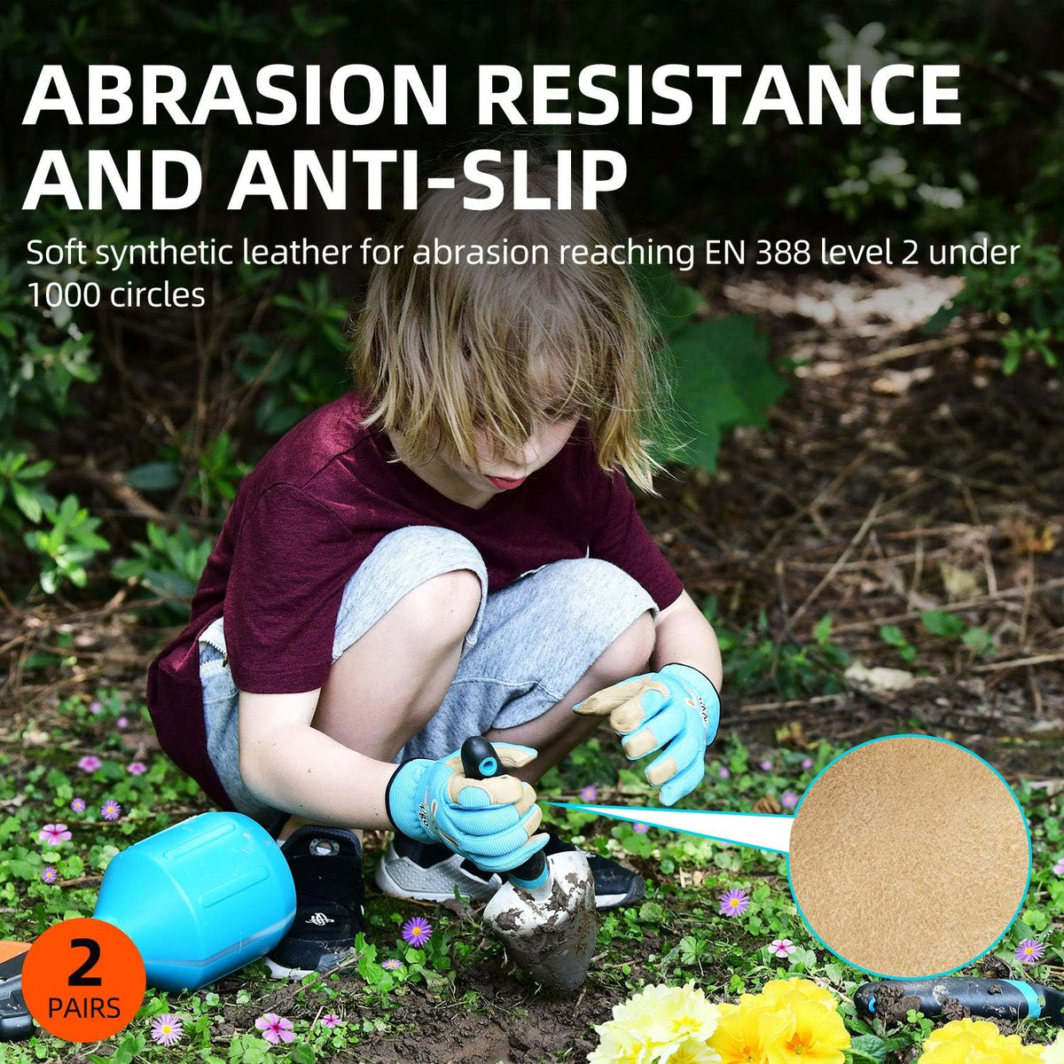 Vgo... 2-Pairs Age 5-6 Kids Gardening Gloves,Children Yard Work Gloves,Soft Safety Outdoor Playing