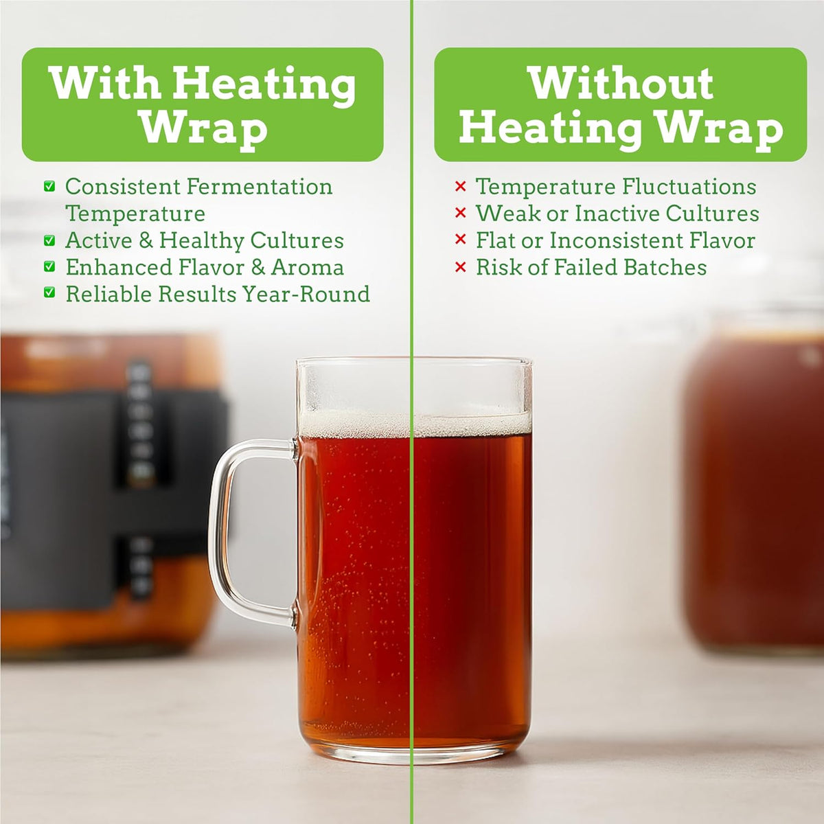 Nourished Essentials | Kombucha Heating Wrap Black - 3''x20'' - Precise Temperature Control for
