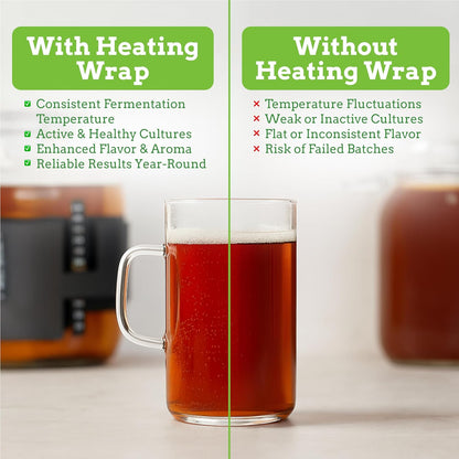Nourished Essentials | Kombucha Heating Wrap Black - 3''x20'' - Precise Temperature Control for
