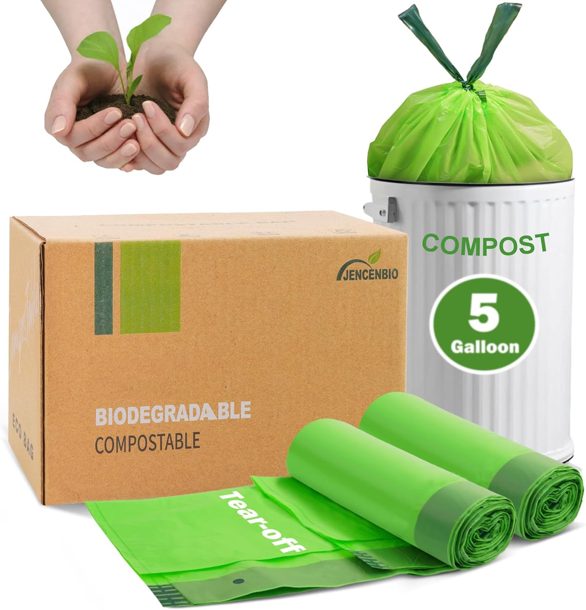 Compost Bags 5 Gallon with Drawstring Tear Off 20 Liter Extra Thick 0.78 Mils Compostable Food