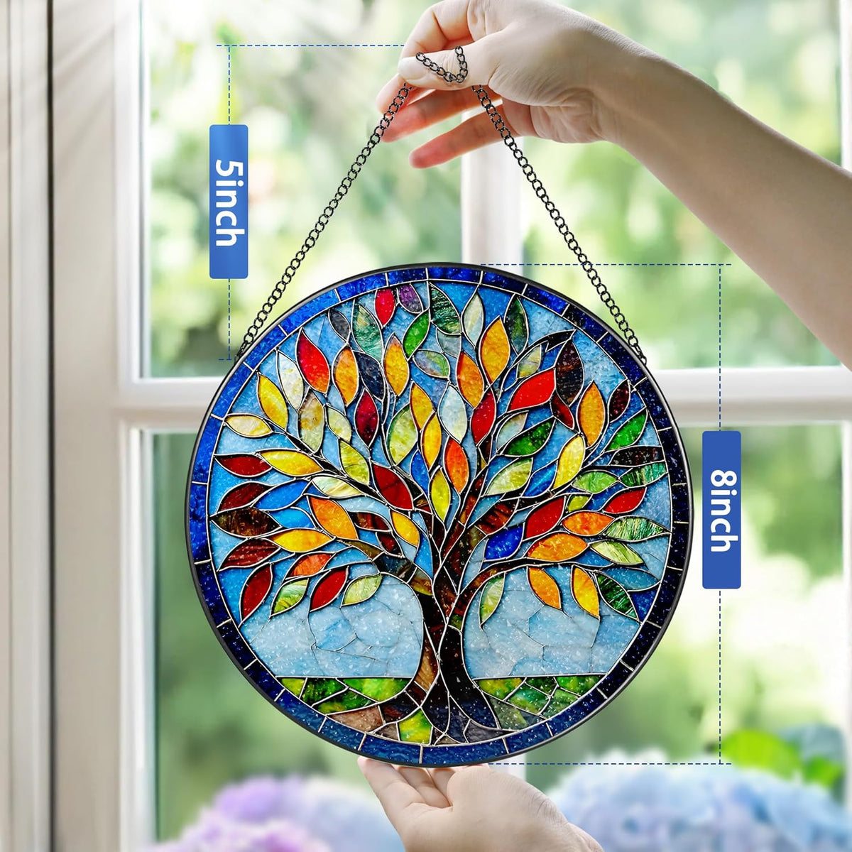 8-Inch Stained Glass Ornament, Stained Glass Window Hanging, Suncatcher Window Hanging, Home Decor