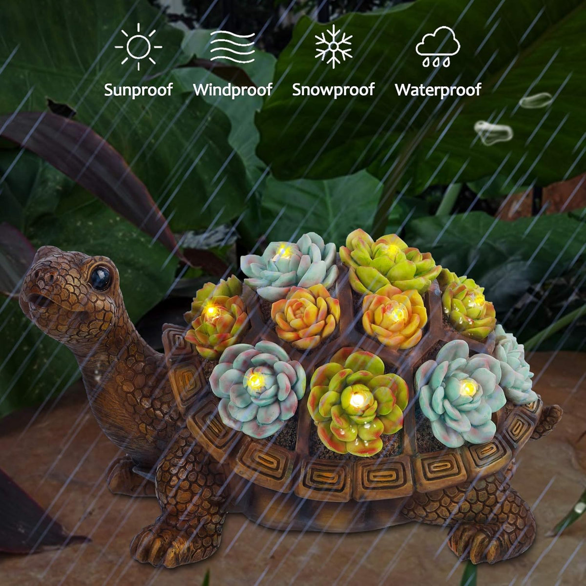 FORUP Turtle Garden Statue, Resin Turtle Figurine Garden Lawn Ornaments with Solar LED Lights for