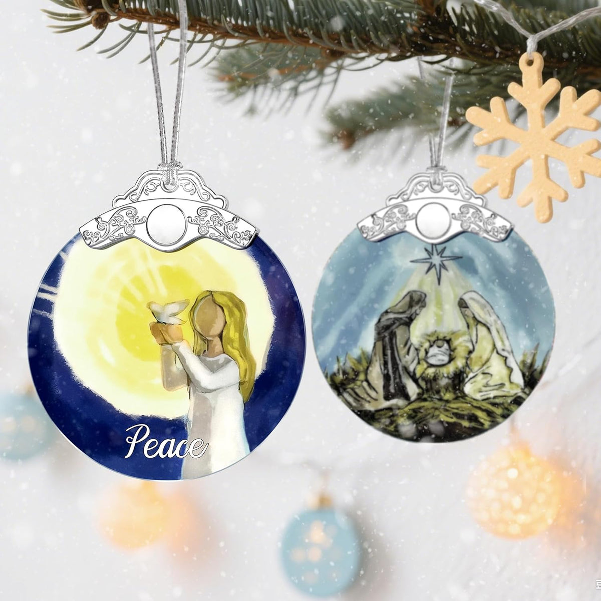 Stained Glass Ornament, Peace Angel Christmas Ornaments, Christmas Decorations for Tree, Holiday