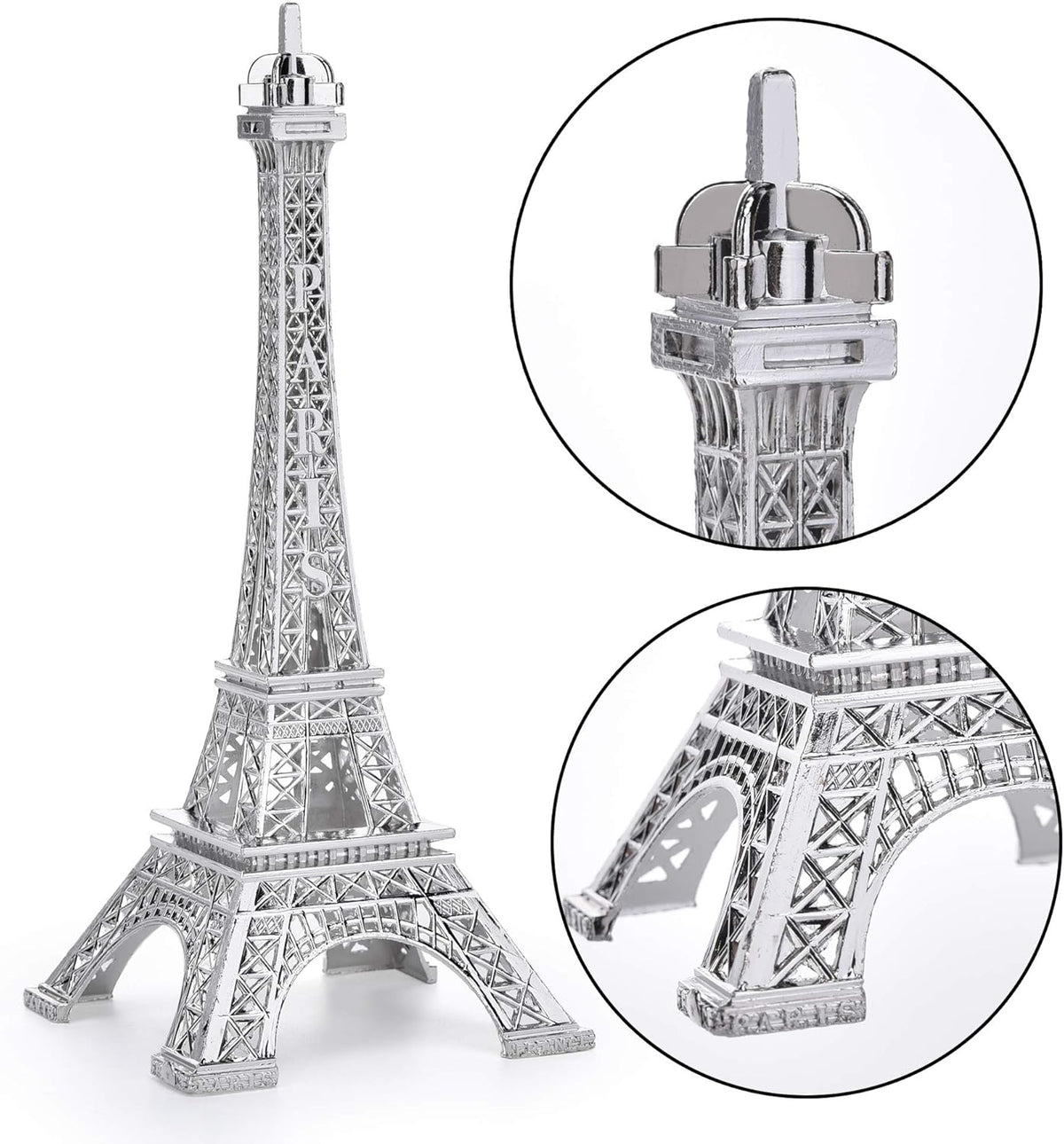 ESHATO Silver Metal Eiffel Tower Statue, 10inch Decorative Figurine Replica Stand Holder for Cake