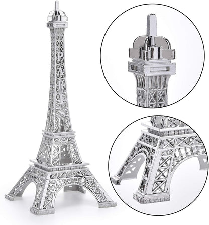 ESHATO Silver Metal Eiffel Tower Statue, 10inch Decorative Figurine Replica Stand Holder for Cake